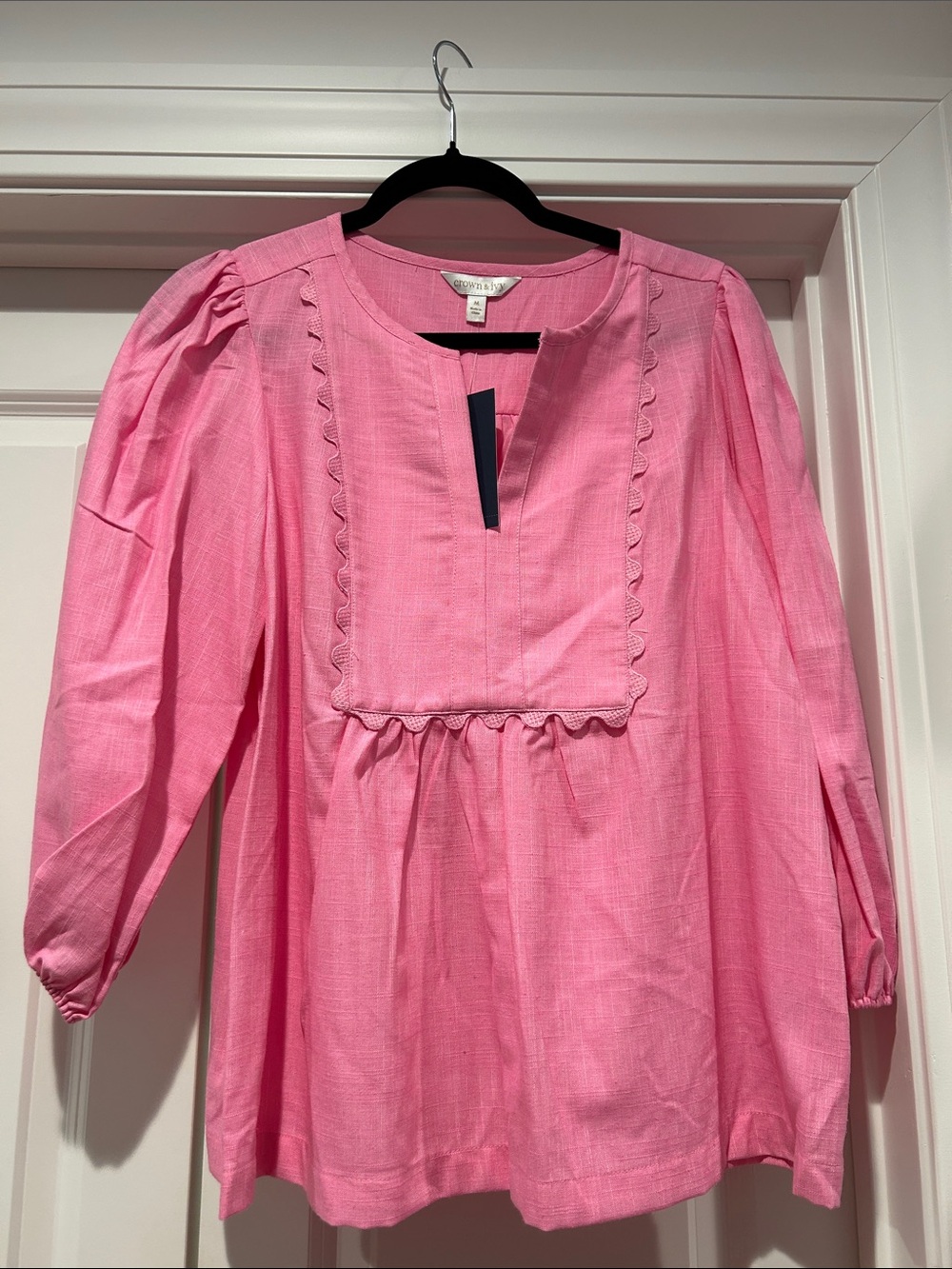 NWT Pink Peasant Blouse with Scallop Bib